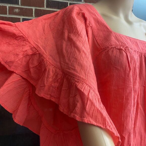 Terra & Sky Women’s‎ Plus Size 0X 14W Coral Orange Square Neck Blouse Ruffle New - Picture 6 of 16